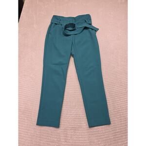 New York & Company Pants Womens 4 Teal Green High Rise Belted Office Business